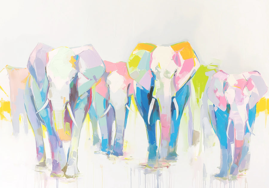 Elephant Herd in Pastels
