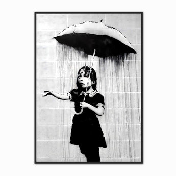 Artworld Wall Art Black and White Banksy Poster - Umbrella Girl