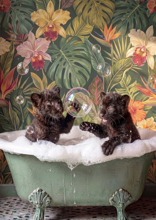 Black Kittens Bathing In Floral Dreams