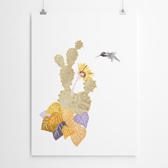 Artworld Wall Art Cactus Flower And Bird Print 228