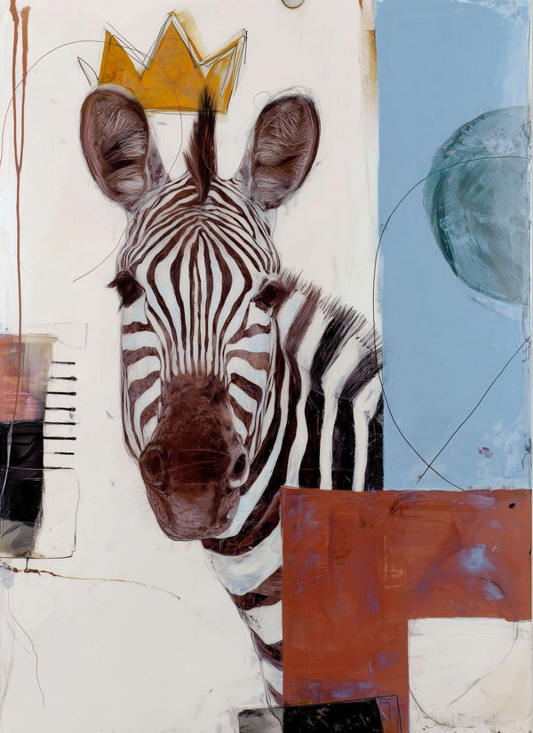 Crowned Zebra Mixed Media Portrait wall art