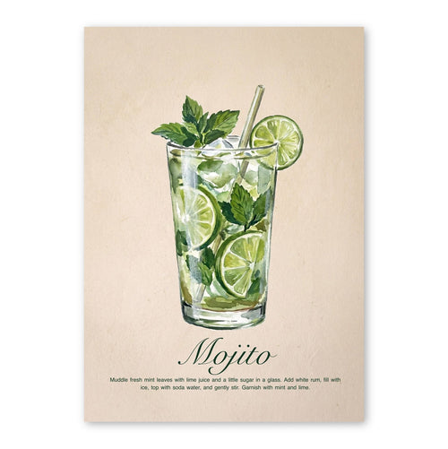 Mojito Cocktail Botanical Illustration