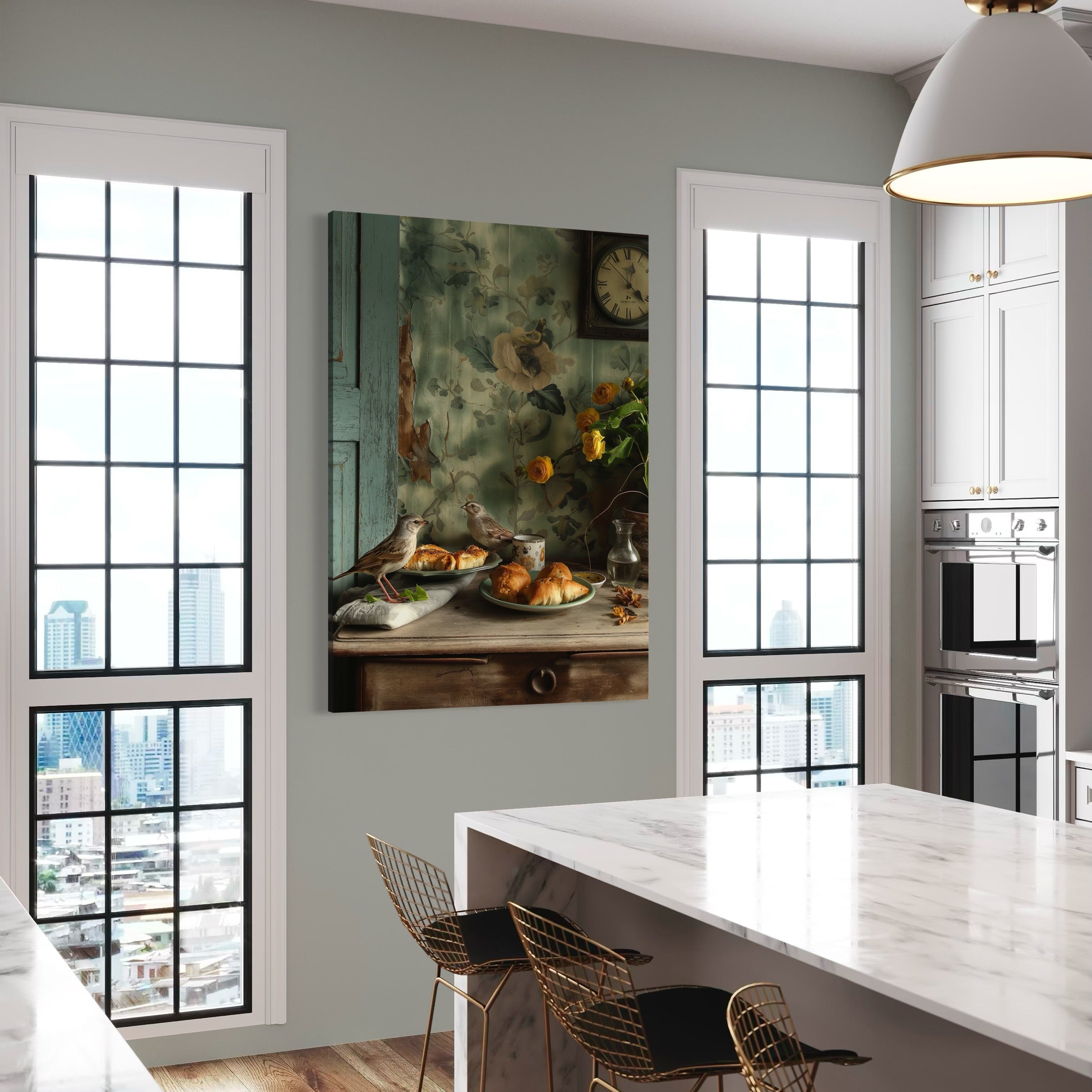Golden Hour Cravings Rustic Styled Artwork of Birds in Kitchen – Artworld