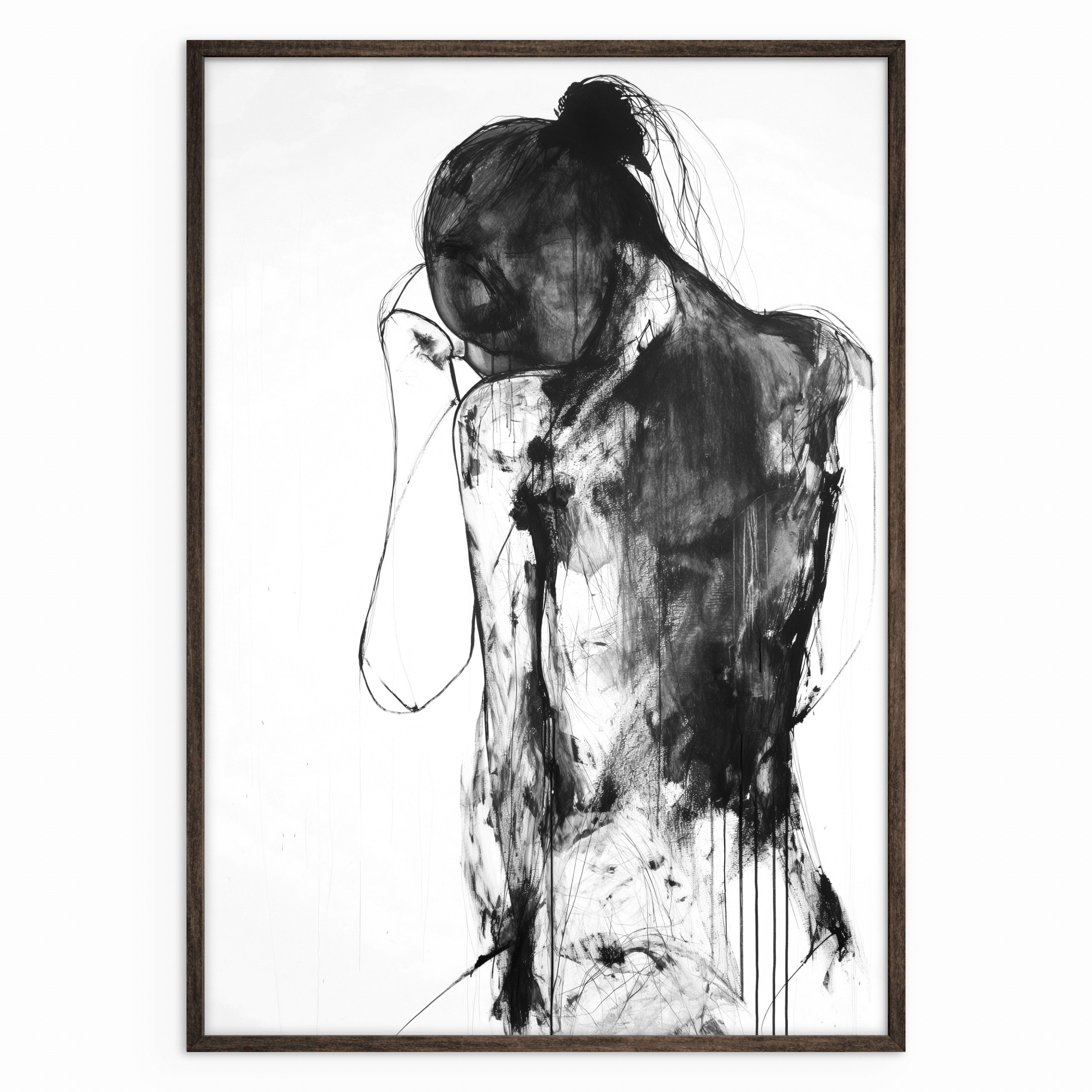 Looking Inward Abstract Inward Black and White Abstract Female Figure Wall Art – Artworld