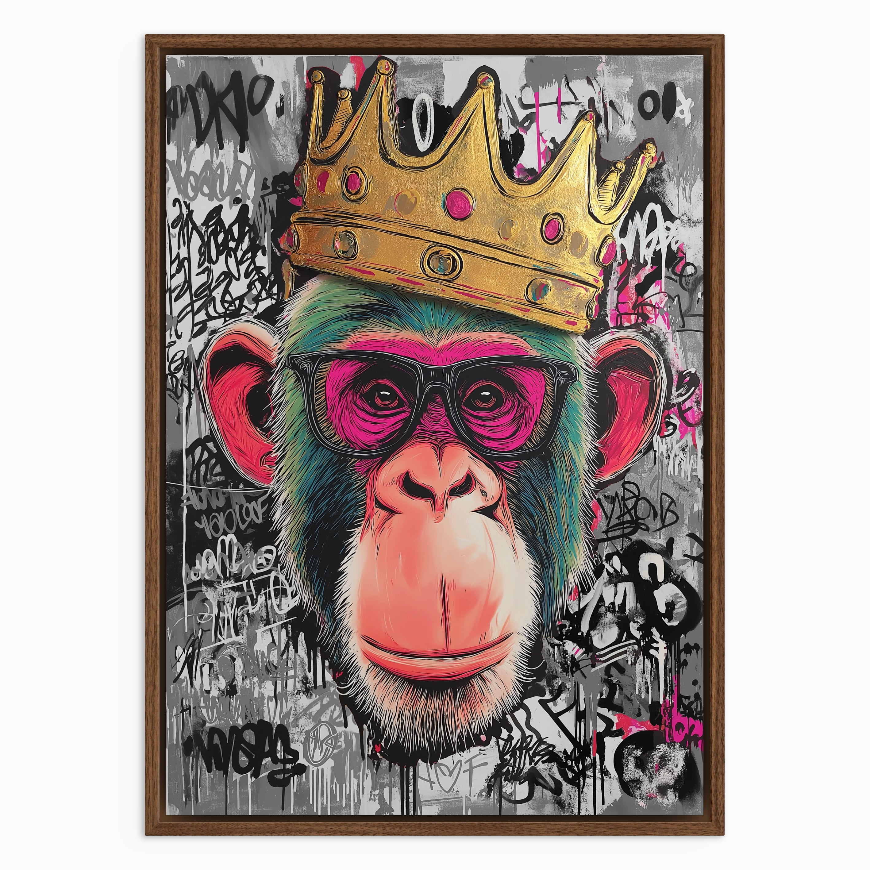 Crowned Cool Crowned Monkey Graffiti Wall Art | Floating Canvas