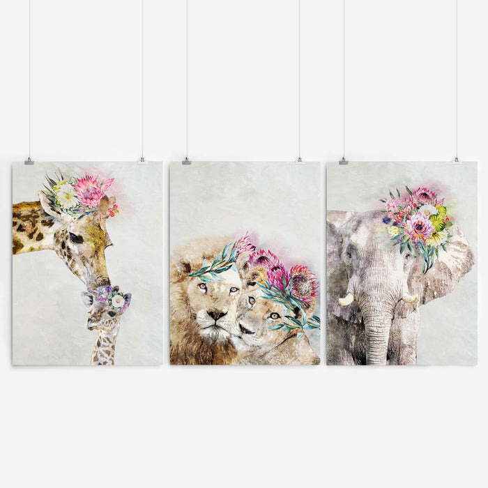 African Animal Nursery Wall Art Set