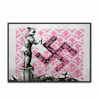 Artworld Wall Art Banksy Girl painting over a Swastika Art Print