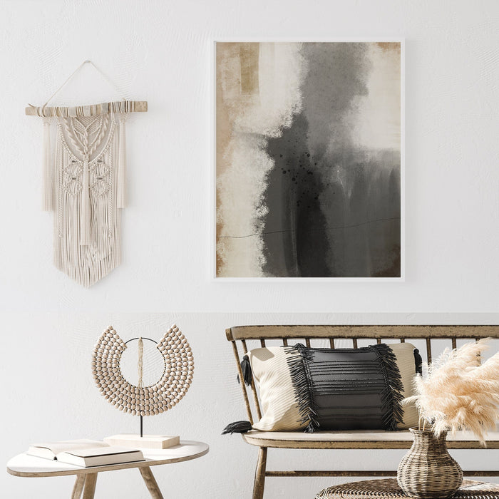 Black beige abstract framed art