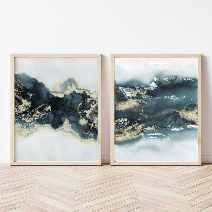 Black Teal Landsape Abstract Canvas Wall Art