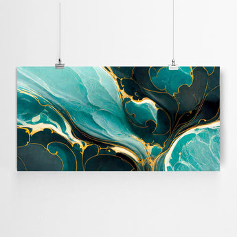 Artworld Wall Art Blue Gold Abstract Art