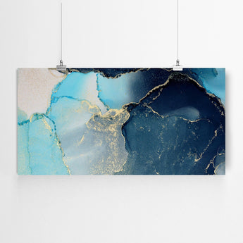 Artworld Wall Art Blue Gold Ink Abstract Art 78