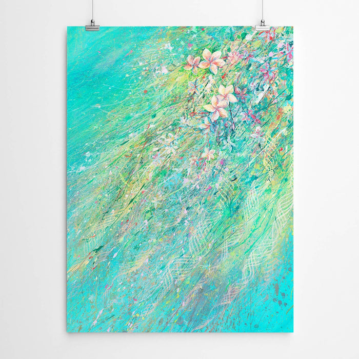 Blue Tropical Frangipani Floral Art Print