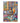 A dachshund with orange and blue patterned coat sits on a decorative toilet reading a Bauhaus magazine in a colourful