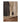 Abstract desert canyon with dark towering walls, light beige sky, and warm brown foreground, painted in muted earth tones