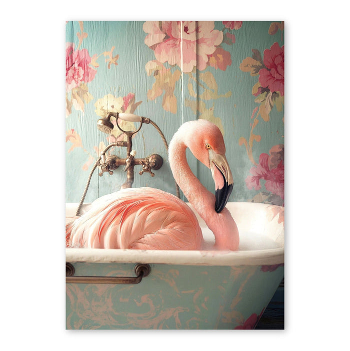Flamingo Bath Time Vintage Florals