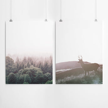 Artworld Wall Art Forest And Stag Wall Art Print Set 372