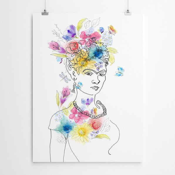 Artworld Wall Art Frida Kahlo Watercolour Line Drawing 394