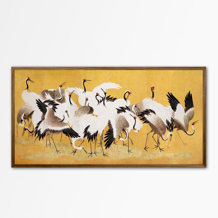 Japanese flock of cranes painting by Ishida Yūtei Wall Art