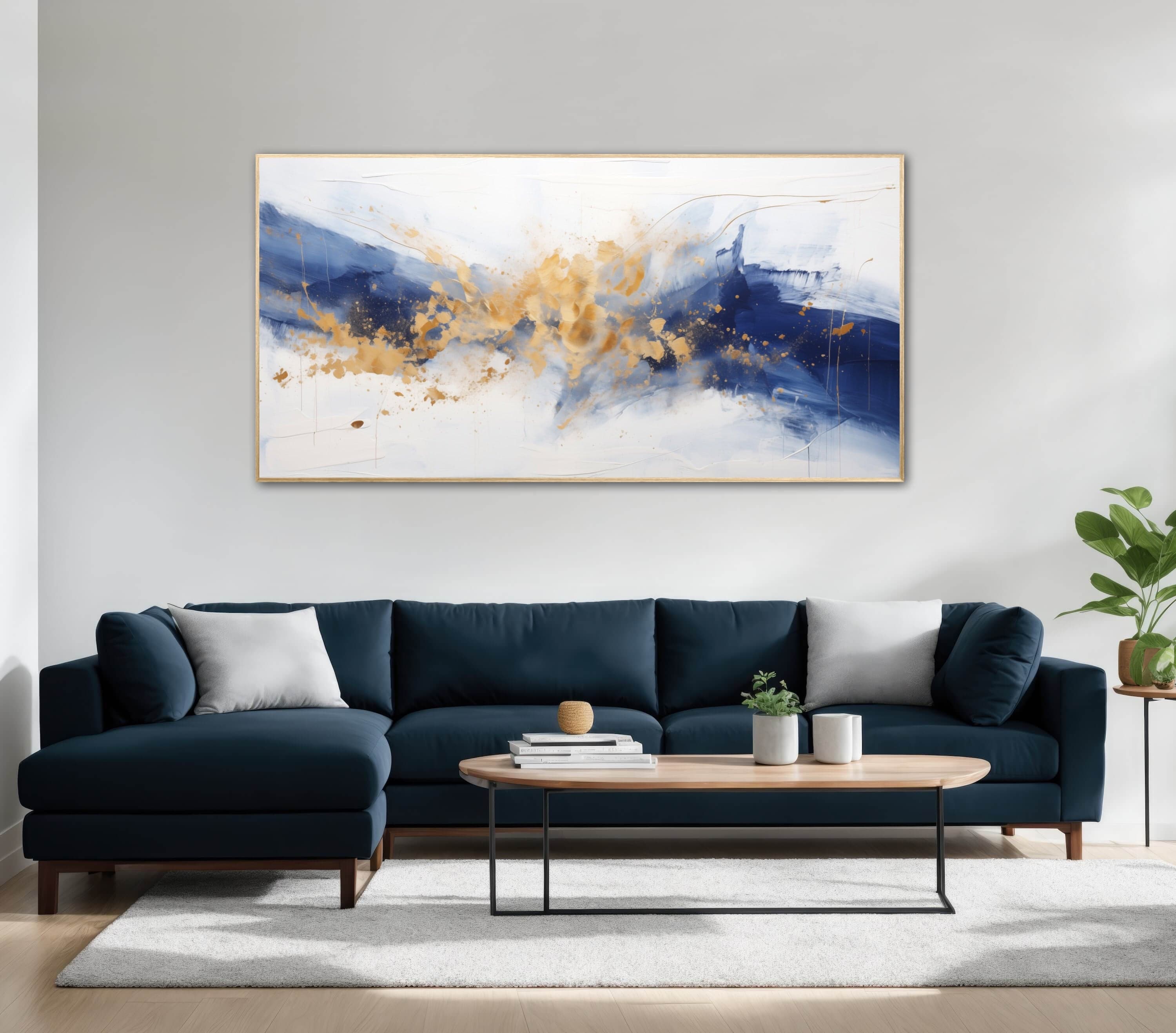 Blue and Gold Abstract Painting Framed Art – Artworld