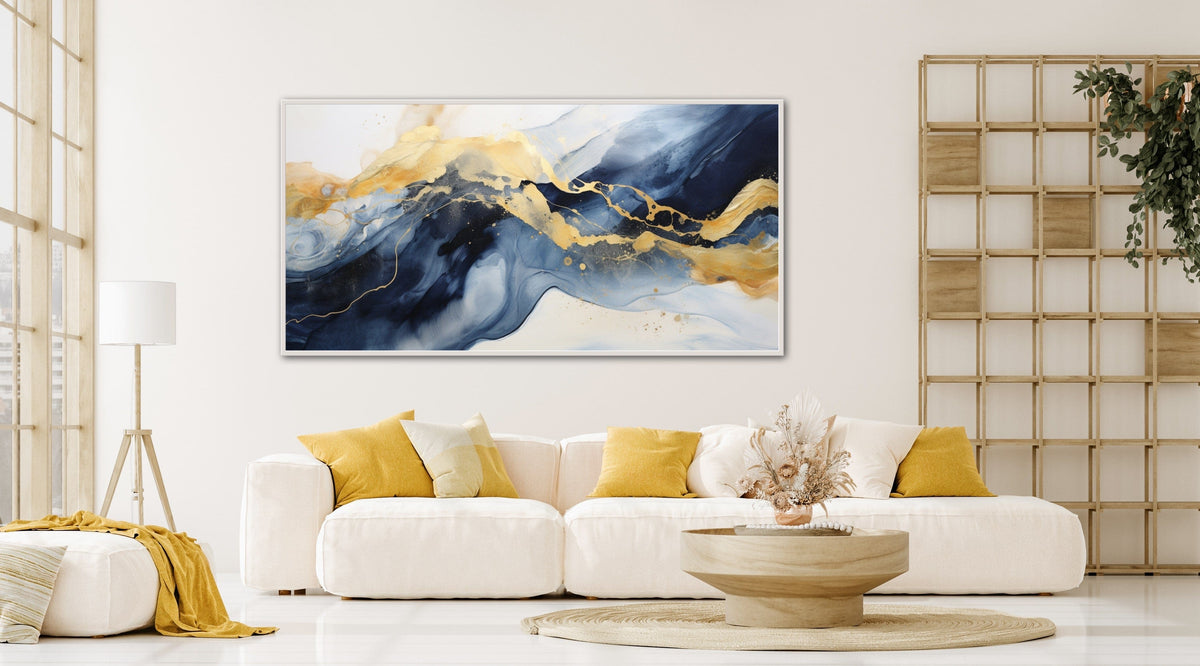 Mounted Canvas Framed Abstract Art Ocean Abstract Painting – Artworld