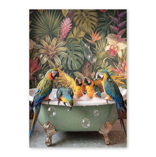Macaws Bathing In Botanical Paradise