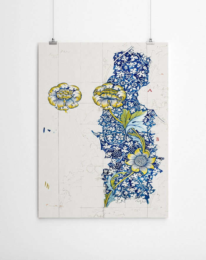 Navy Blue Floral Canvas Print - William Morris