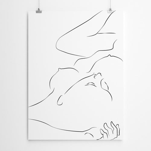 Nude Woman Line Drawing Art Print