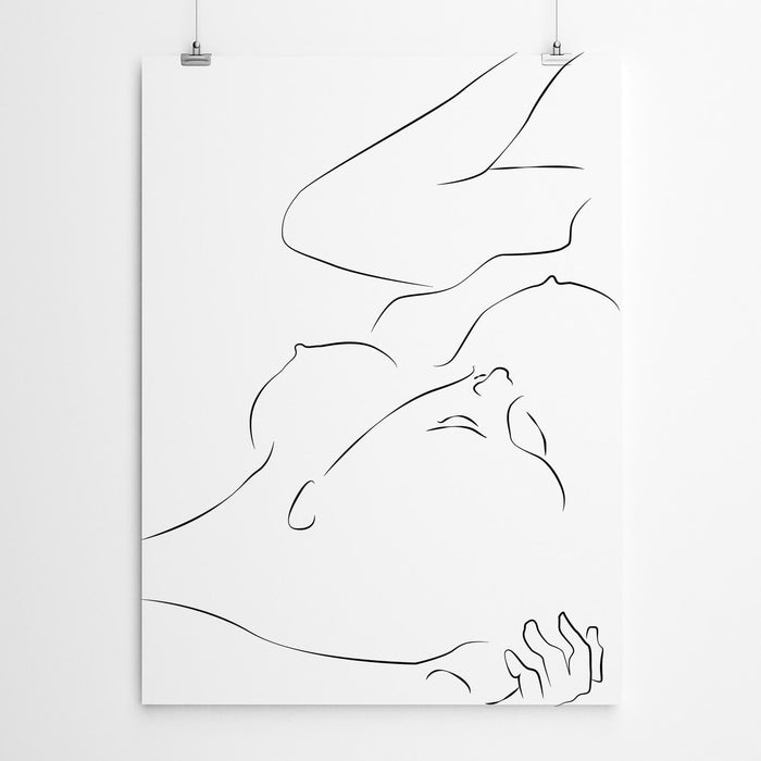 Nude Woman Line Drawing Art Print