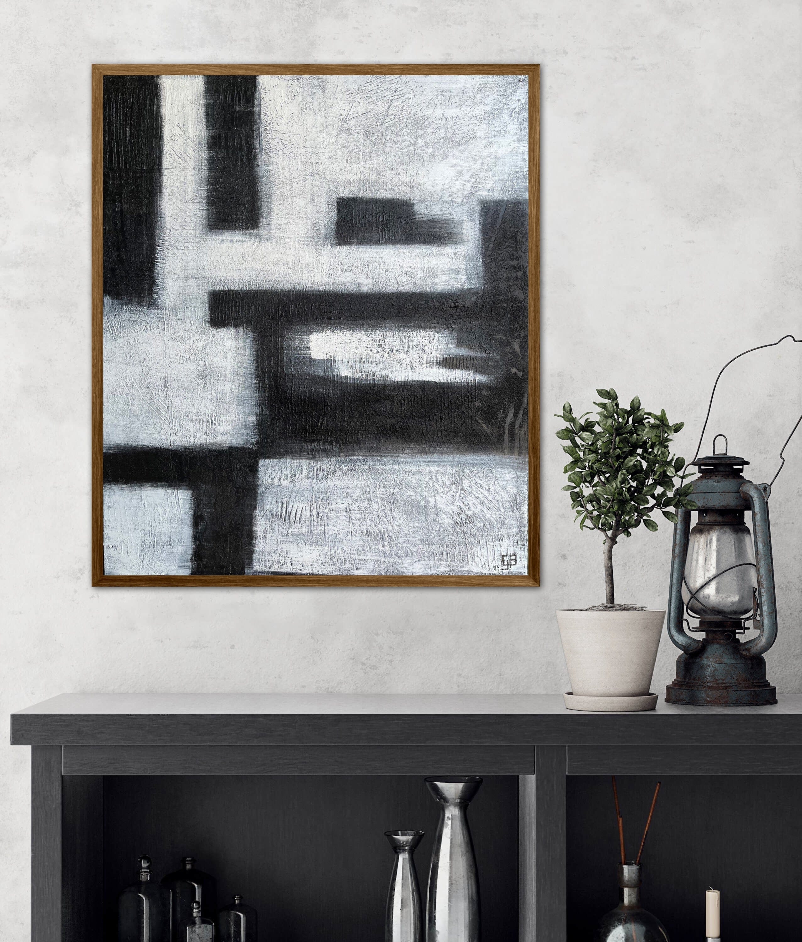 Artworld Wall Art Original Black and White Abstract Painting