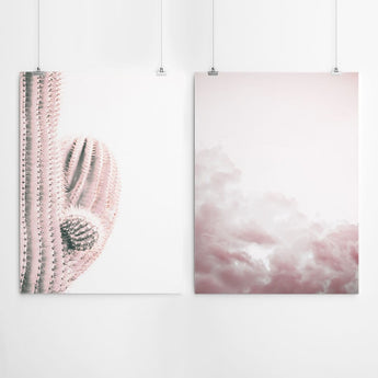 Artworld Wall Art Pink Cactus And Clouds Wall Decor 684