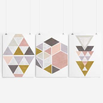 Artworld Wall Art Pink Geometric Art Print Set 689