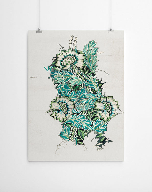Artworld Wall Art Teal Watercolour Painting - William Morris 79
