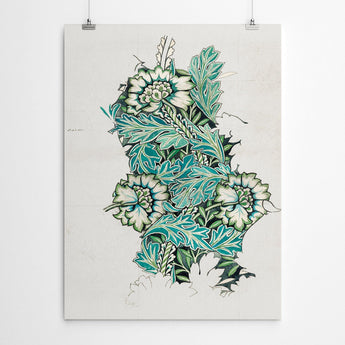 Artworld Wall Art Teal Watercolour Painting - William Morris 79