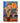 Illustration of figure lying upside down on patterned furniture against ornate blue and orange background with decorative