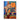 Illustration of figure lying upside down on patterned furniture against ornate blue and orange background with decorative