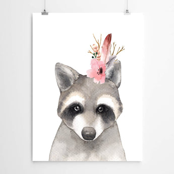 Artworld Wall Art Watercolour Raccoon Nursery Art