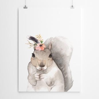 Artworld Wall Art Watercolour Squirrel Nursery Art