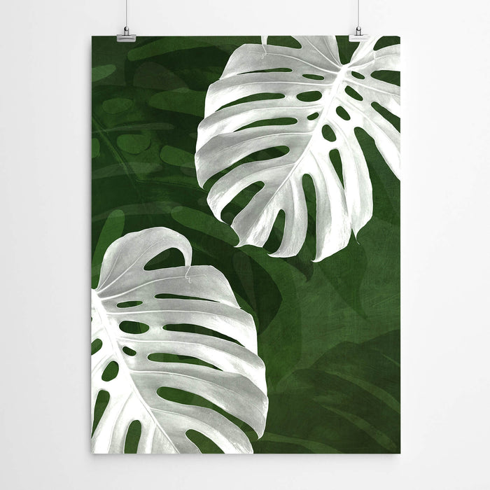 White And Green Monstera Leaf Wall Art