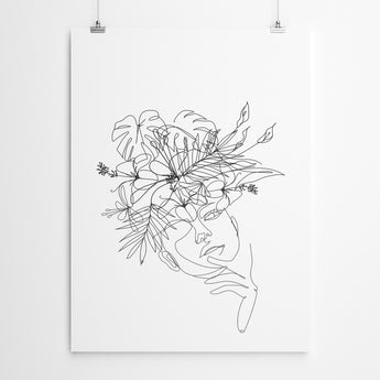 Artworld Wall Art Woman Floral Line Drawing Art Print 09
